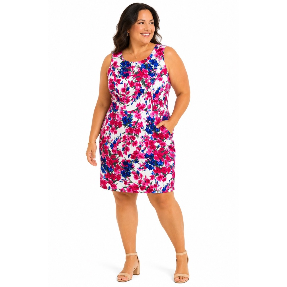 Talbots Petites Pink Blue Floral Cotton Sheath Dress 16P NWT